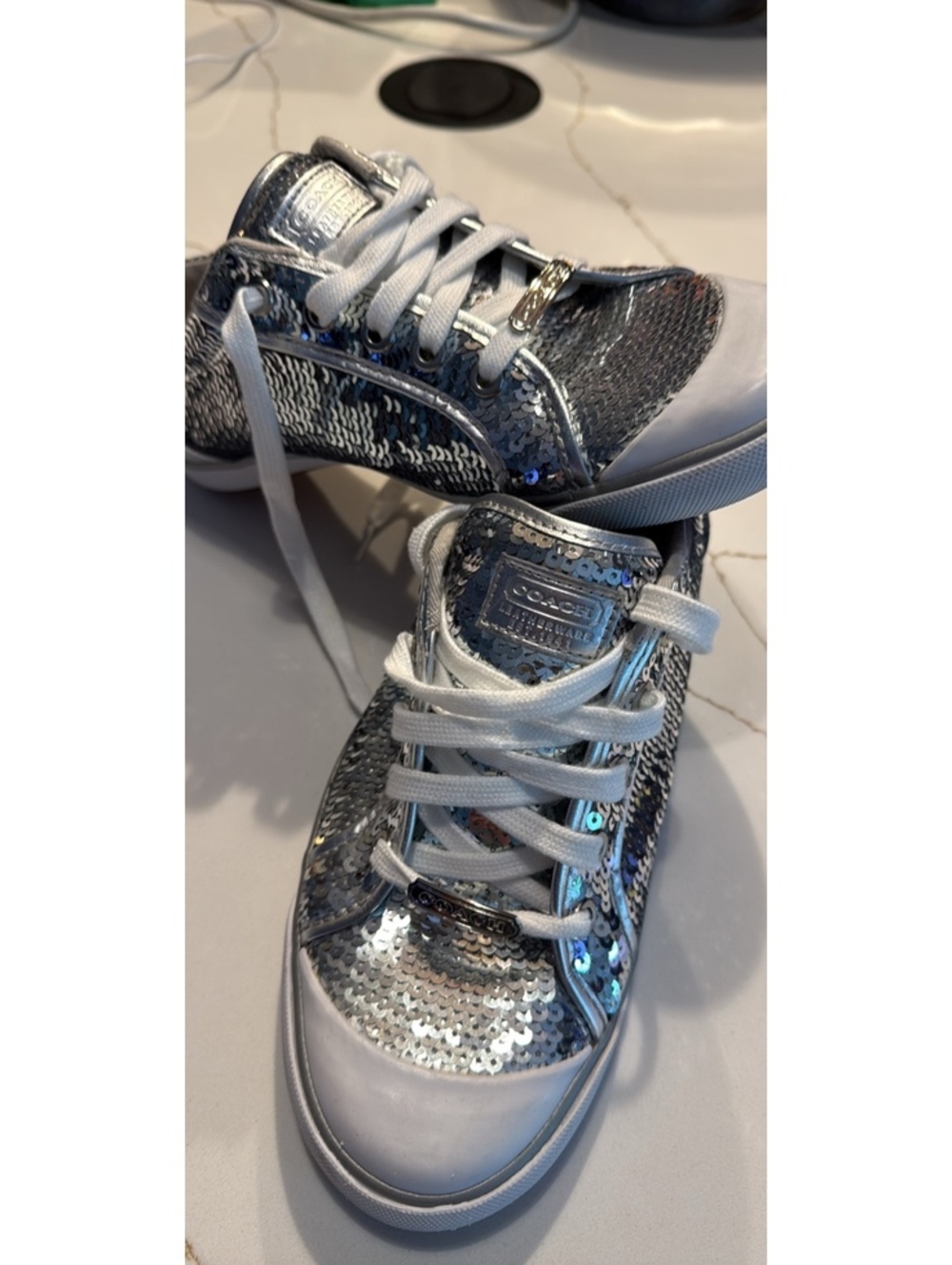 Coach Barrett silver sequin low-top Sneakers  Size 9.5